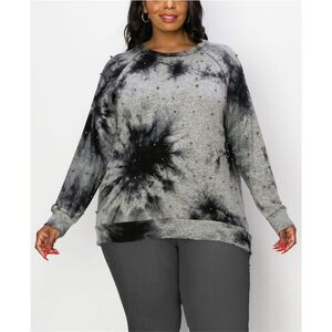 COIN 1804 Womens Gunmetal Studs Knit Blouse, Grey, NWT